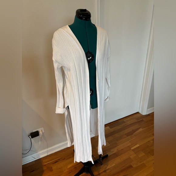 Free People Sweaters - Free People Long Cream Ribbed Button-Front Cardigan